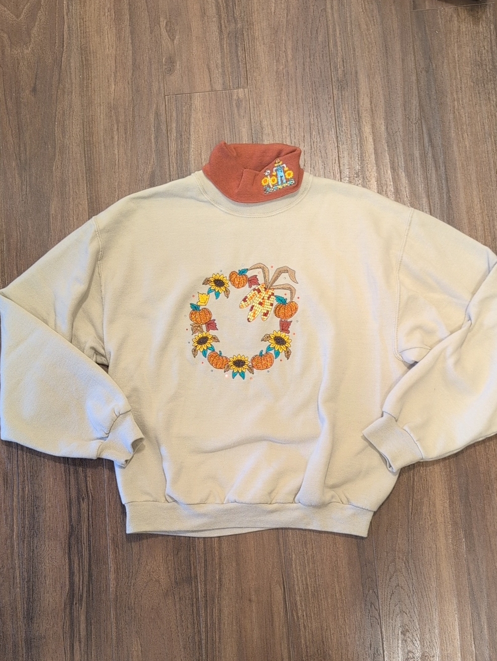 Vintage Fall Wreath Embroidered Thanksgiving Fall Sweatshirt Scarecrow Corn